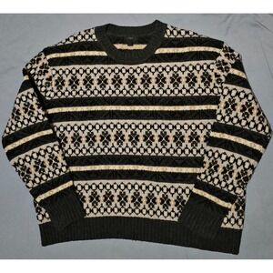 J Crew Fair Isle Lambswool Crewneck Mens Grey/White Sweater Size Large
